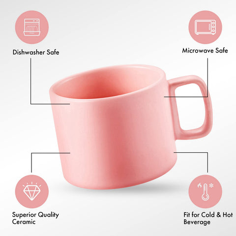 VOBAGA pink mug with dishwasher-safe label for easy cleaning.