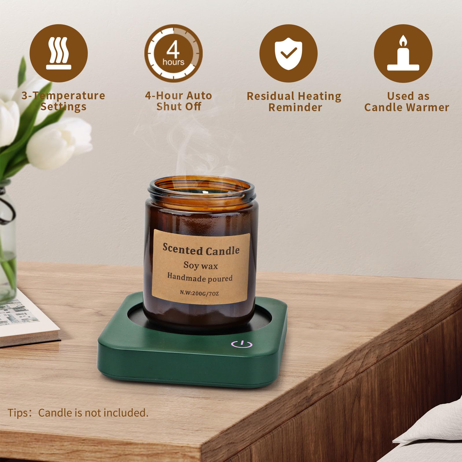 VOBAGA coffee mug warmer with 3 temp settings for customizable warmth.