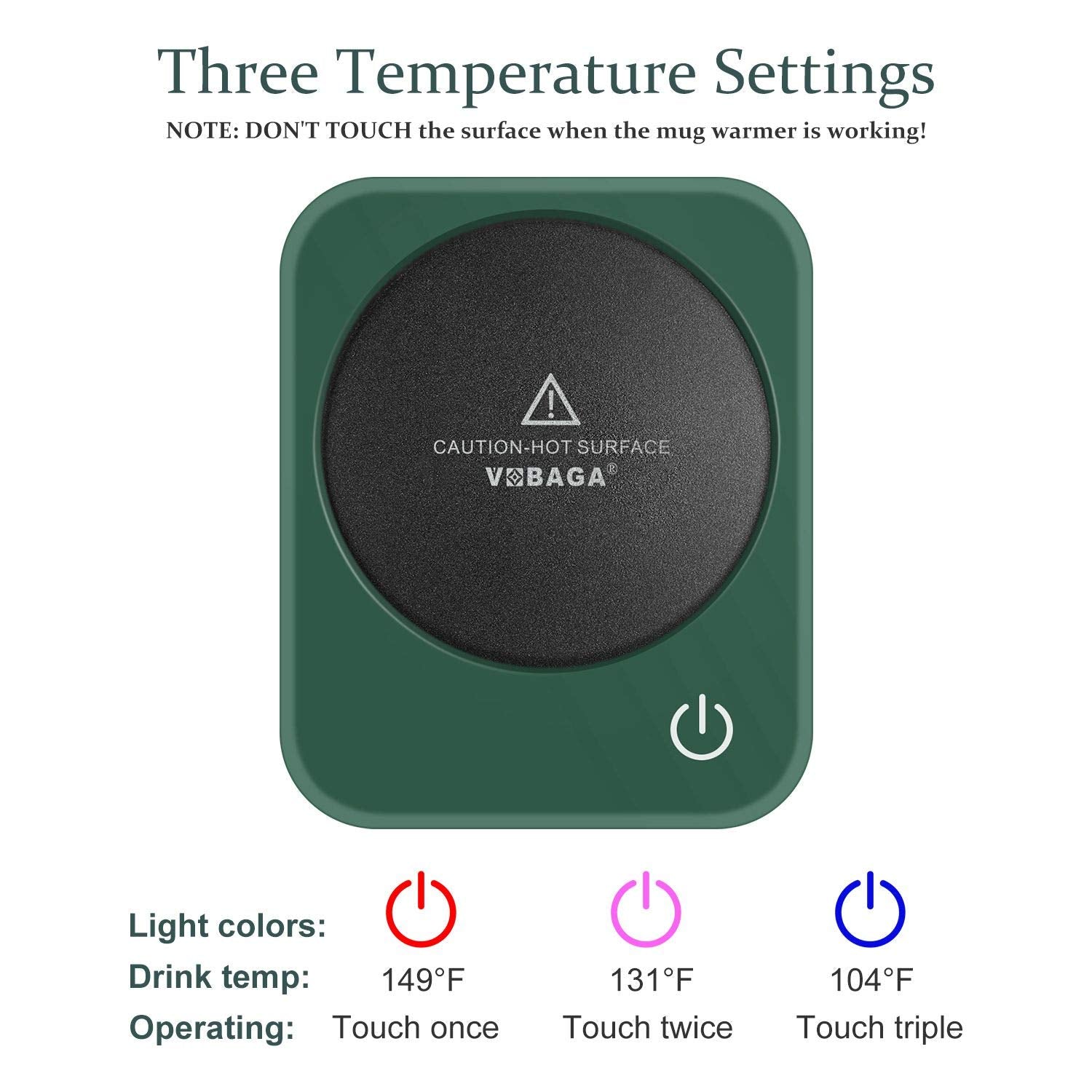 VOBAGA coffee mug warmer auto shut-off ensures safe use.