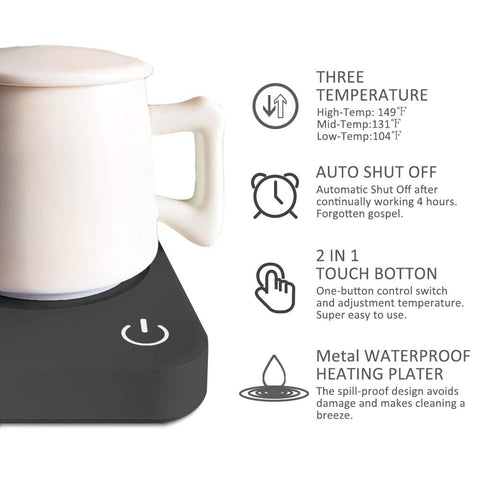 VOBAGA warmer shows auto shut off for safety and energy awareness