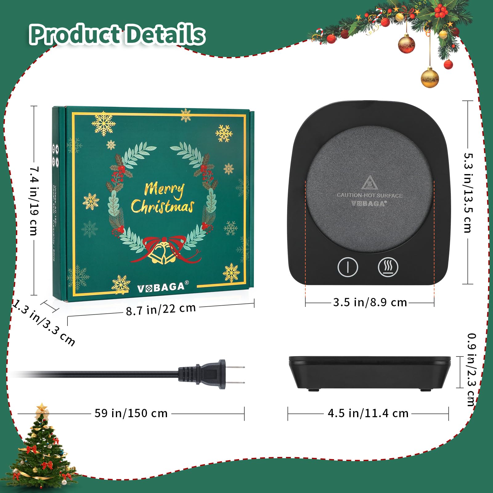 VOBAGA mug warmer with auto shut-off for energy saving
