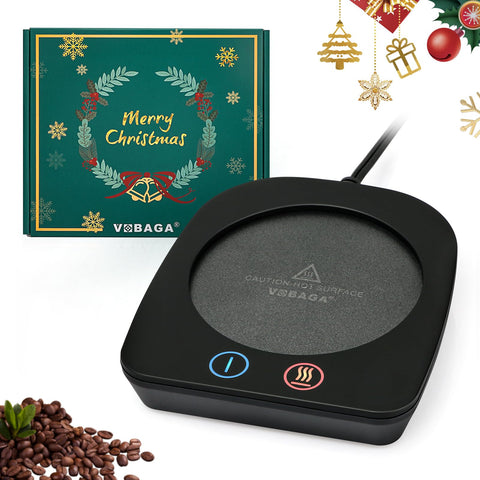 VOBAGA coffee warmer on a tidy desk keeping beverages warm all morning