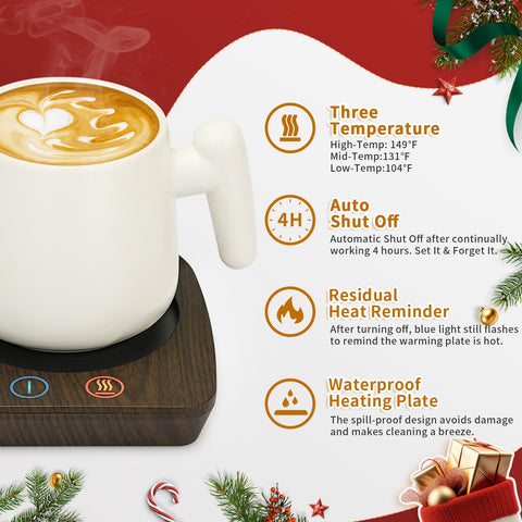 VOBAGA coffee warmer on a tidy desk shows easy plug-in operation for daily use.