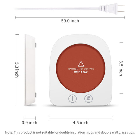 VOBAGA Coffee Warmer side view highlights slim profile for workspace fit.