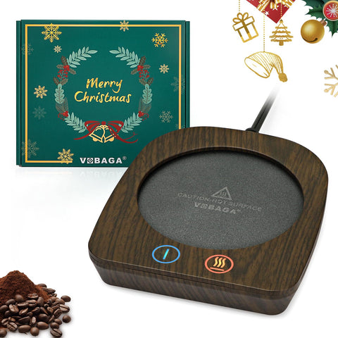 VOBAGA coffee warmer top view on a desk highlights its compact, desk-friendly design.