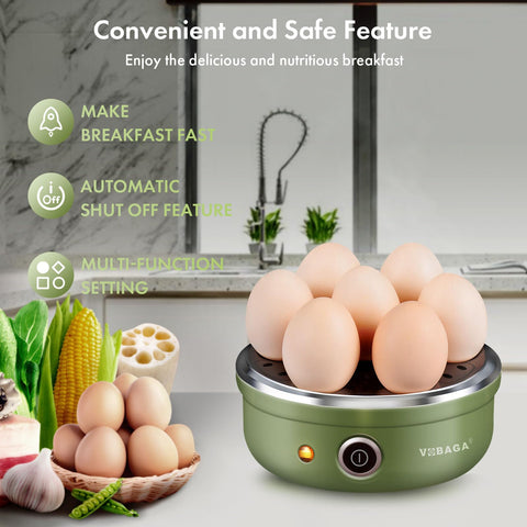 VOBAGA egg cooker green lid open showing water measuring cup and inner rack