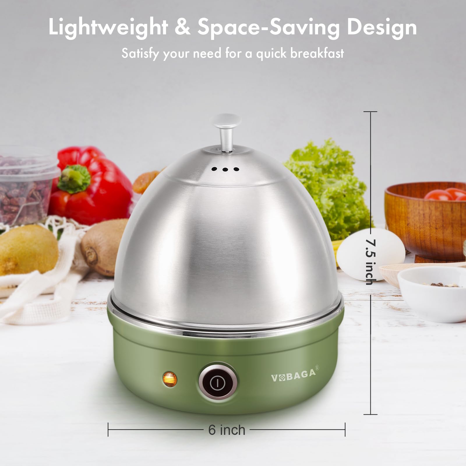 VOBAGA egg cooker green steam tray ready for poached or steamed eggs