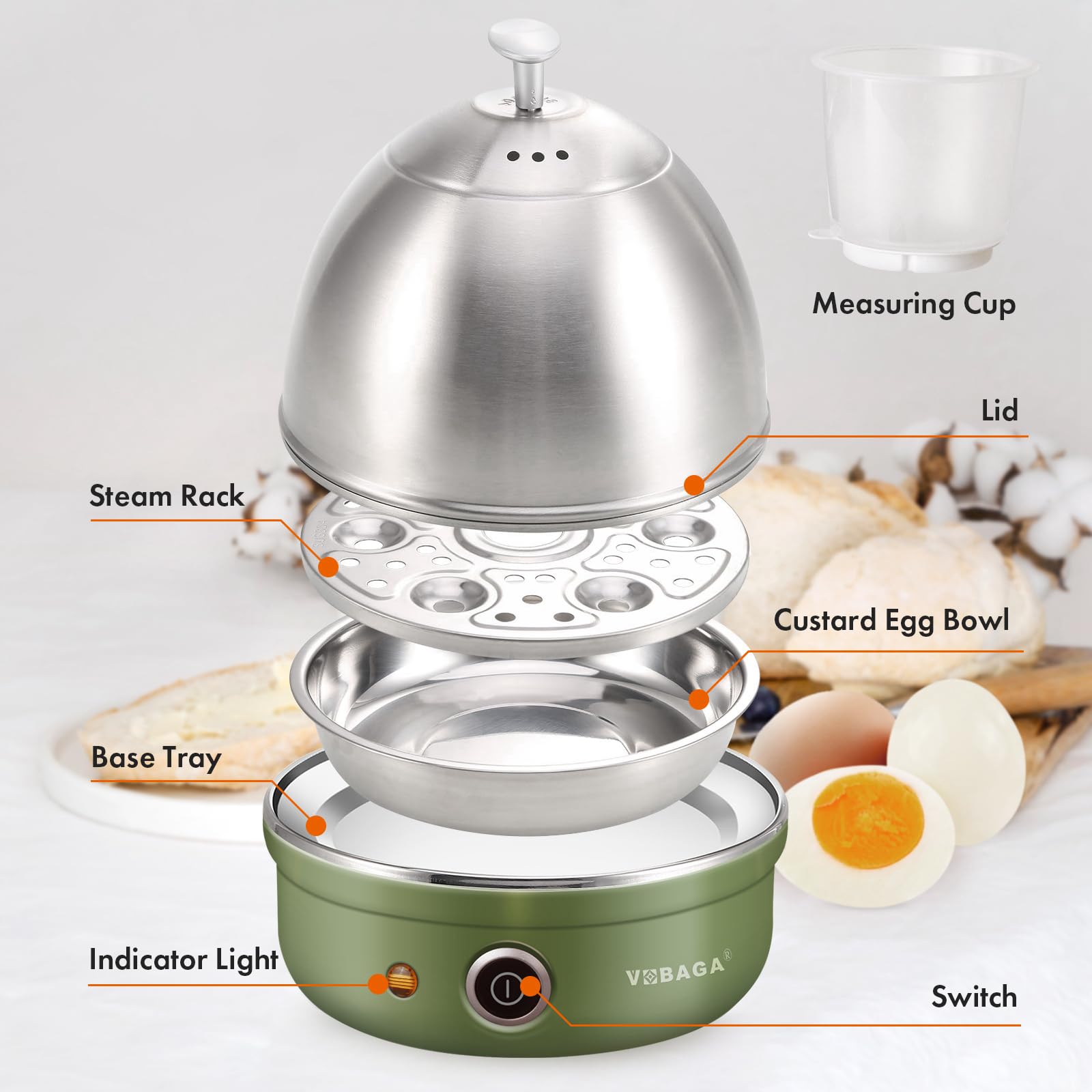 VOBAGA egg cooker green water measuring cup highlights precise water for textures