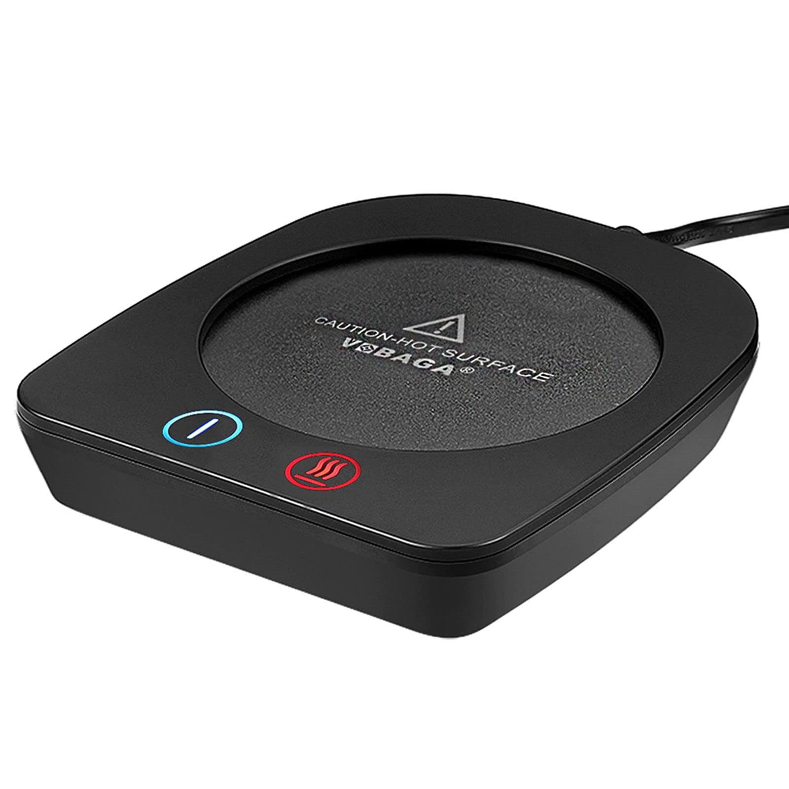VOBAGA mug warmer on a desk keeps your drink warm during work.