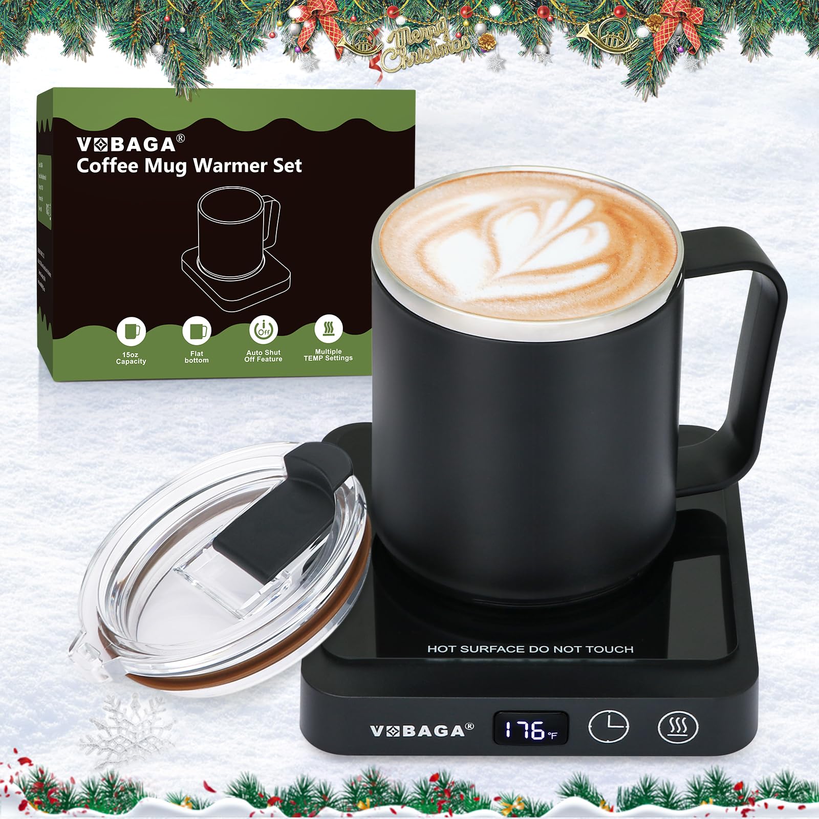 VOBAGA mug warmer set with 15oz mug keeps desk beverages warm all day.