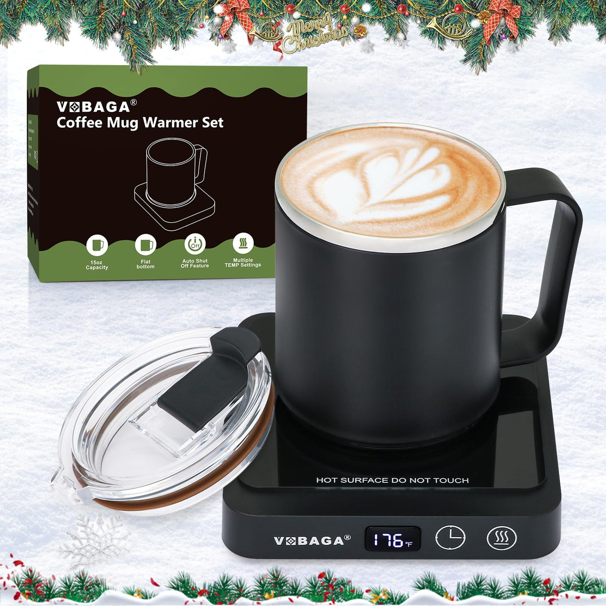VOBAGA mug warmer set with 15oz mug keeps desk beverages warm all day.