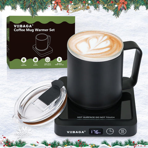 VOBAGA mug warmer set with 15oz mug keeps desk beverages warm all day.