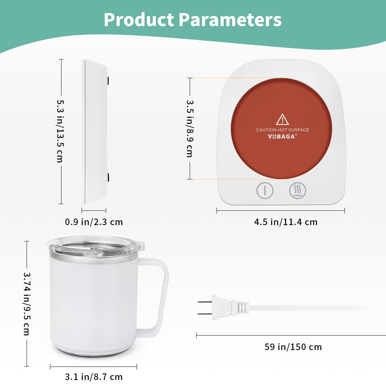VOBAGA Mug Warmer offers three temperature settings: 104℉, 131℉, and 149℉