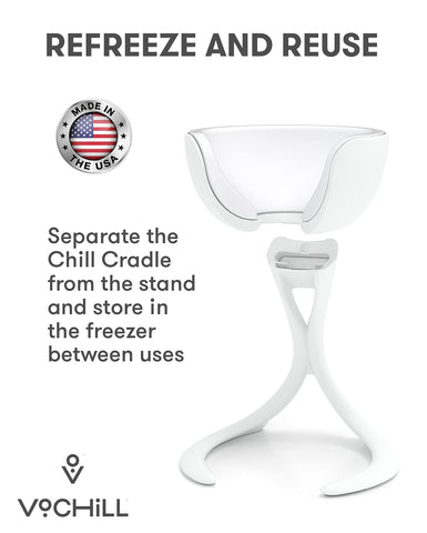 VoChill refreezable chill cradle actively cools the wine.