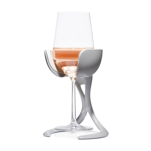 VoChill stemmed wine glass with chill cradle keeps wine cool.
