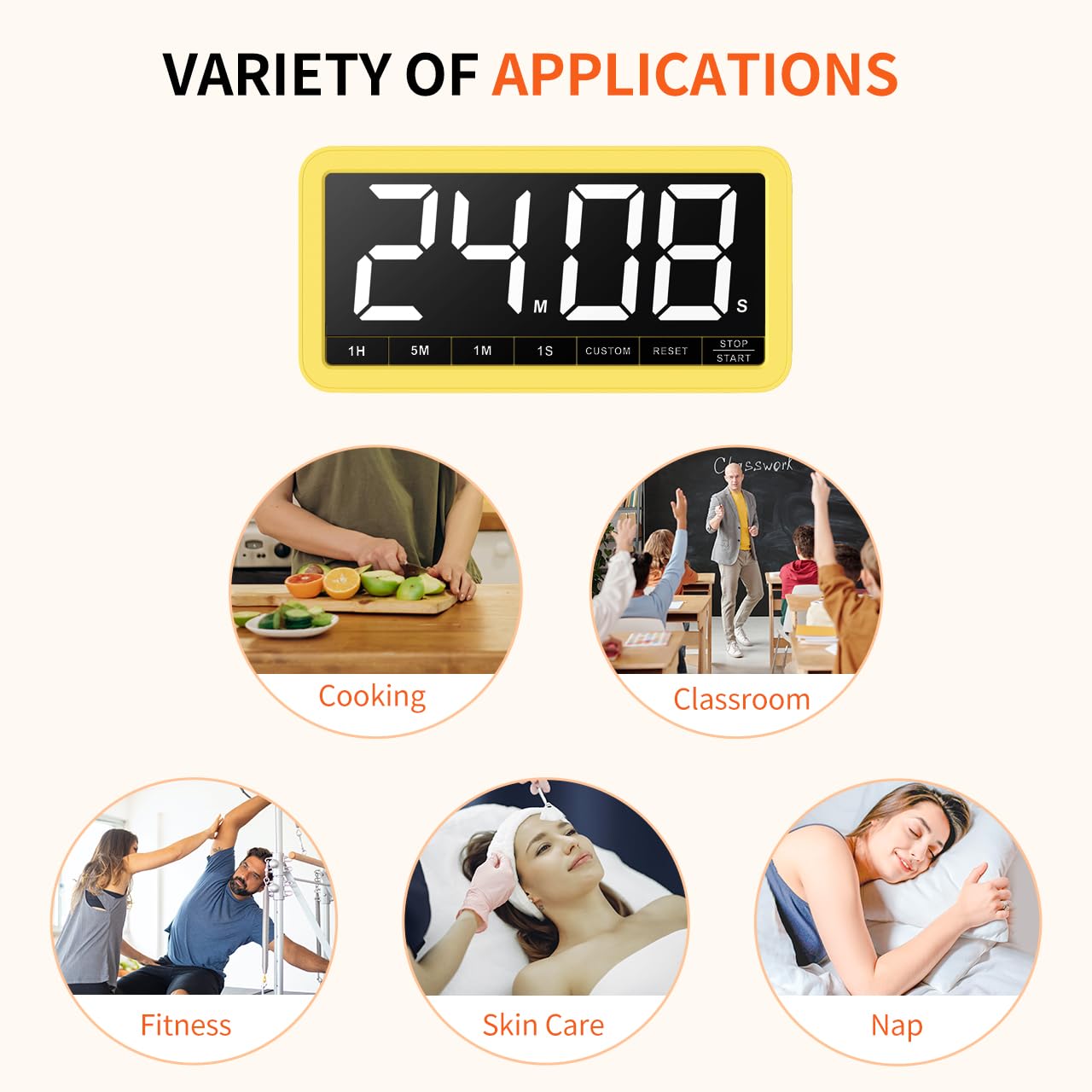 VOCOO timer can attach with magnets or hang on a hook.