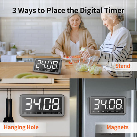 VOCOO timer features strong magnets and a hook for versatile mounting.