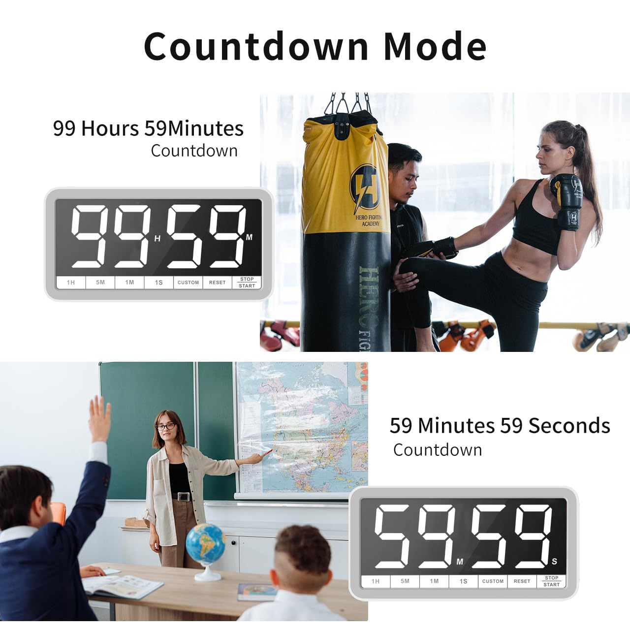 VOCOO LED display with adjustable brightness for reading from across the room