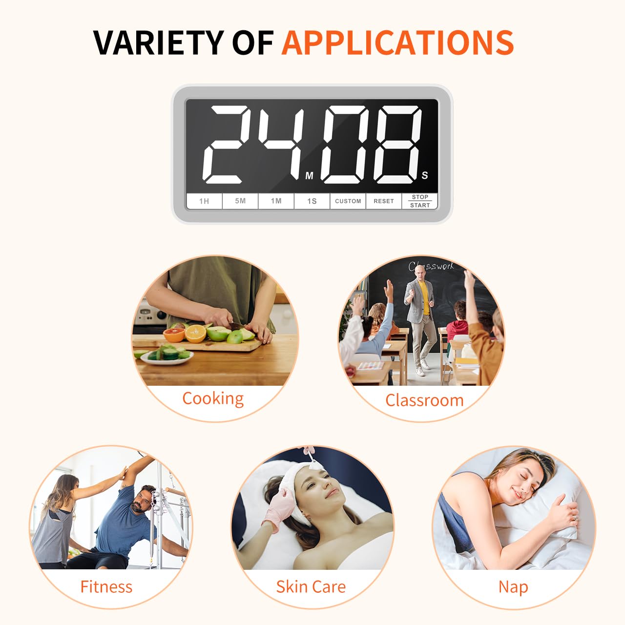 VOCOO timer can hang, magnet, or stand on a desk