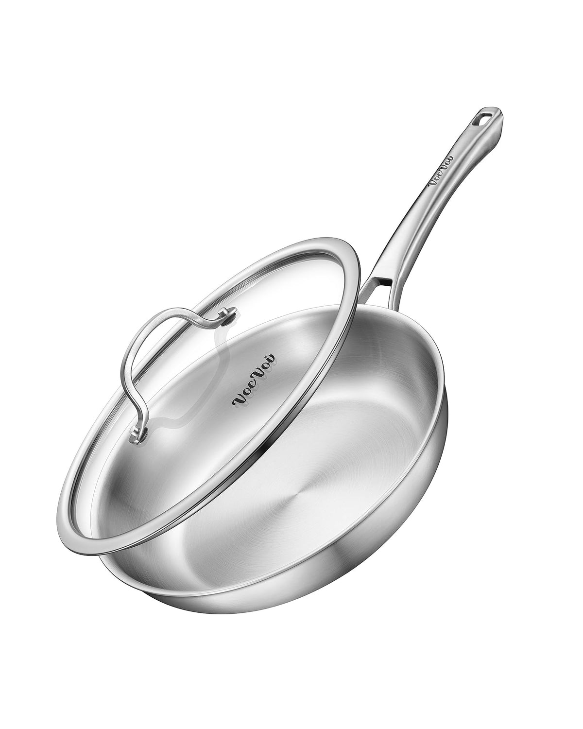 VocVoi 12-inch tri-ply frying pan with lid for even searing and convenient cooking