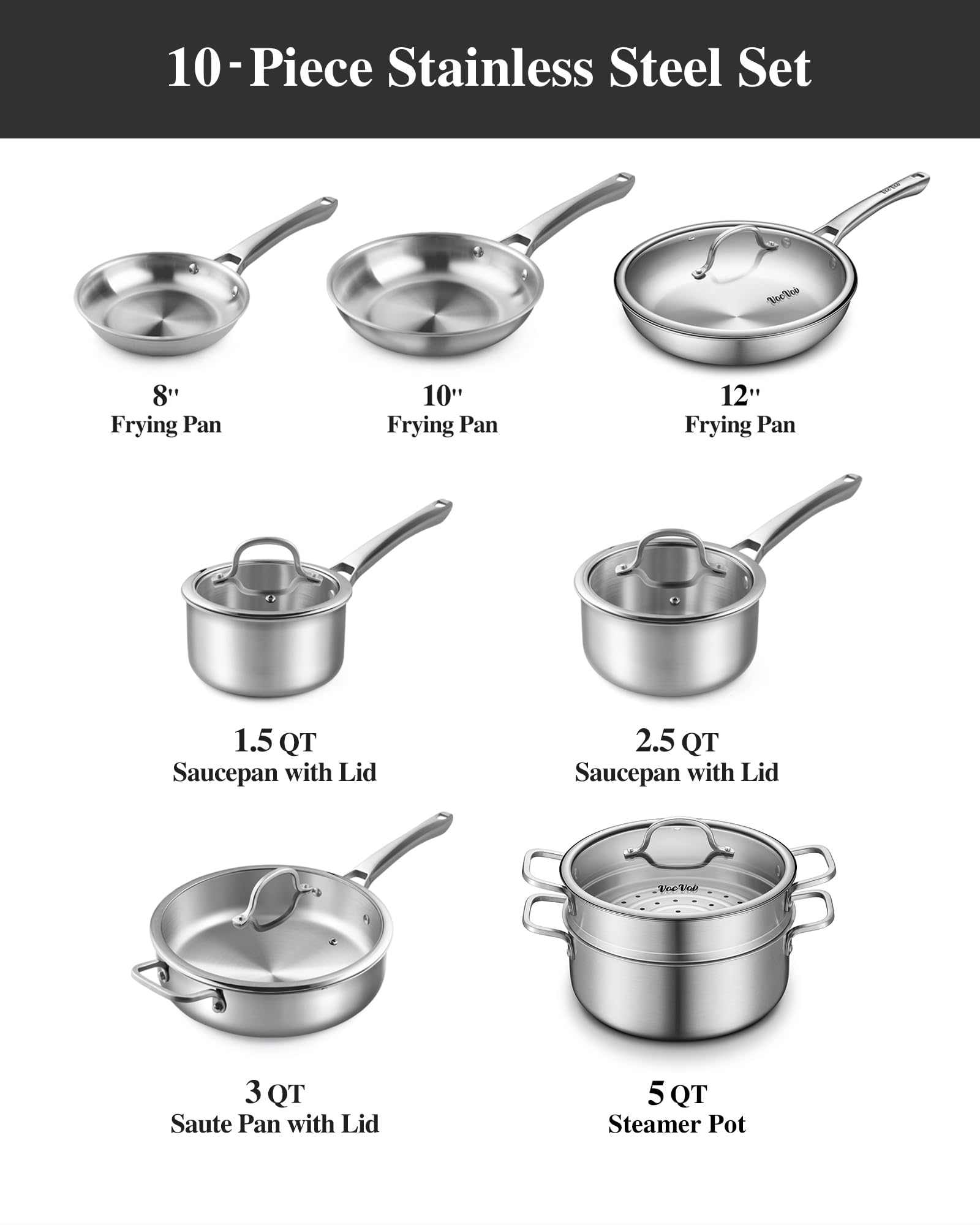 VocVoi 5-quart steam pot with lid for healthy vegetables and grains