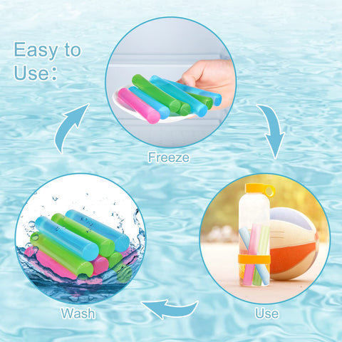VOGVOG BPA-free ice sticks ready for freezer, safe plastic and easy washing.