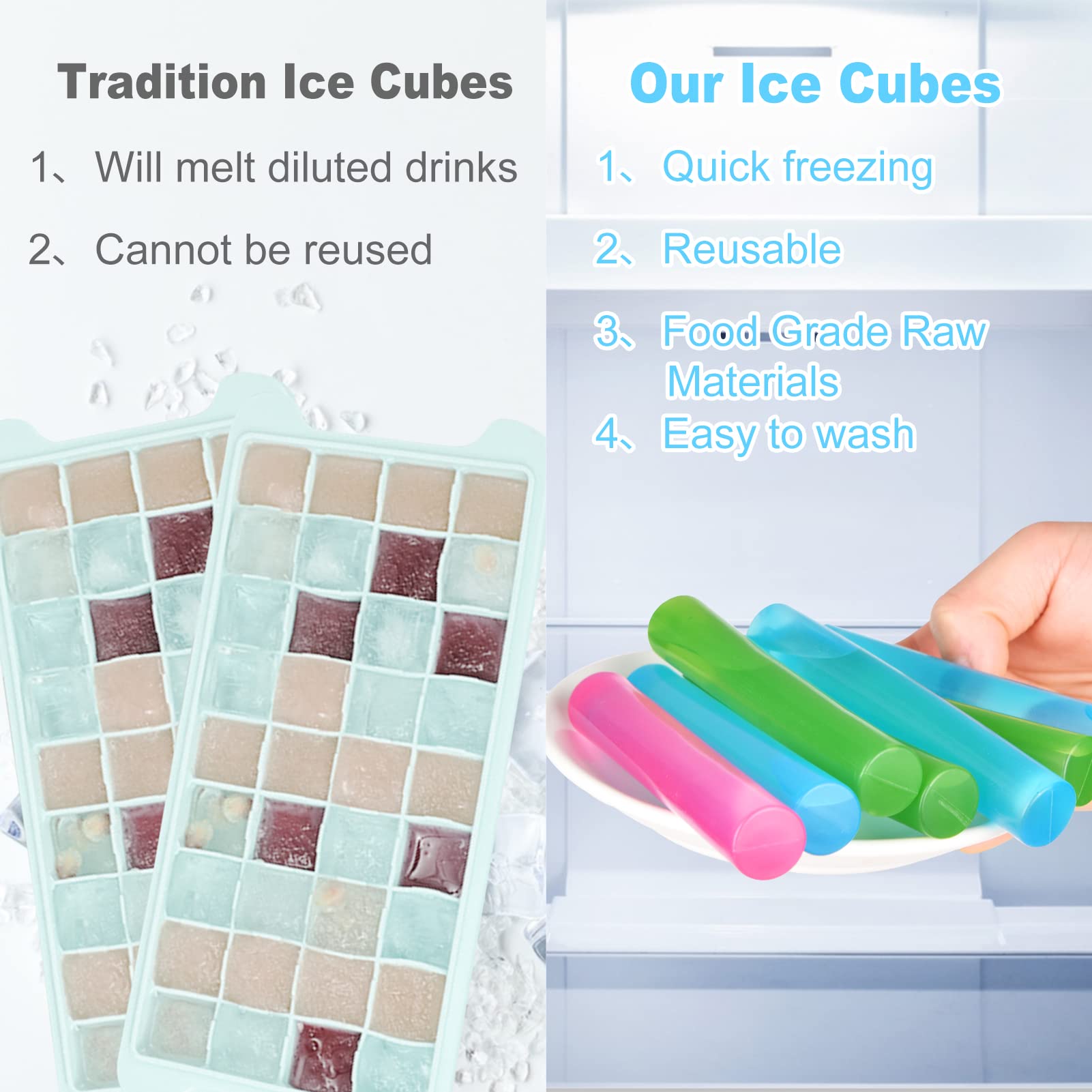 VOGVOG purified-water-filled ice cubes ensuring clean flavors and mess-free cooling.