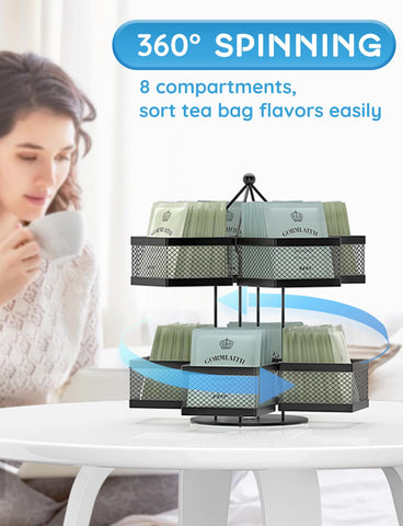 VOGWOLTH tea bag carousel full assembly on counter demonstrates easy access