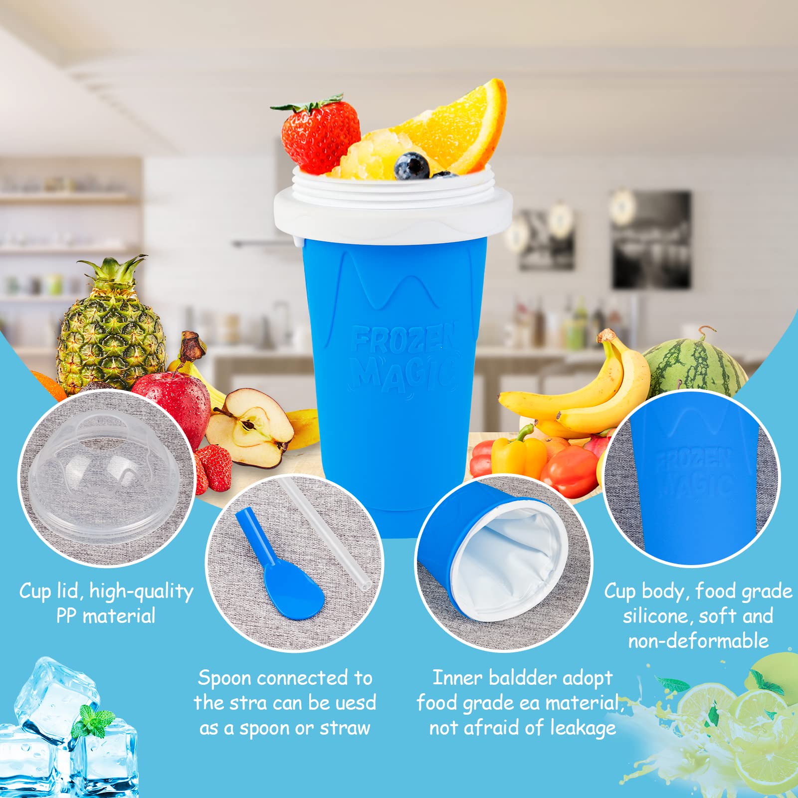 VOIEOV Slushie Maker Cup made from food-grade silicone for safe reuse.