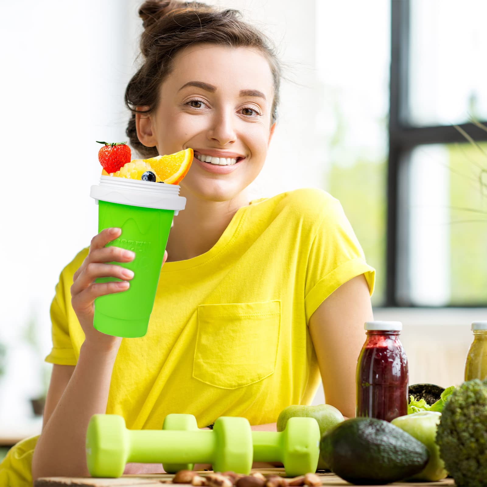 Family-friendly VOIEOV slushy cup in a cozy kitchen setting