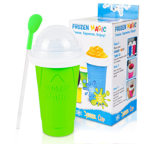 VOIEOV Slushy Maker Cup showing the built-in freezing liquid for rapid chilling