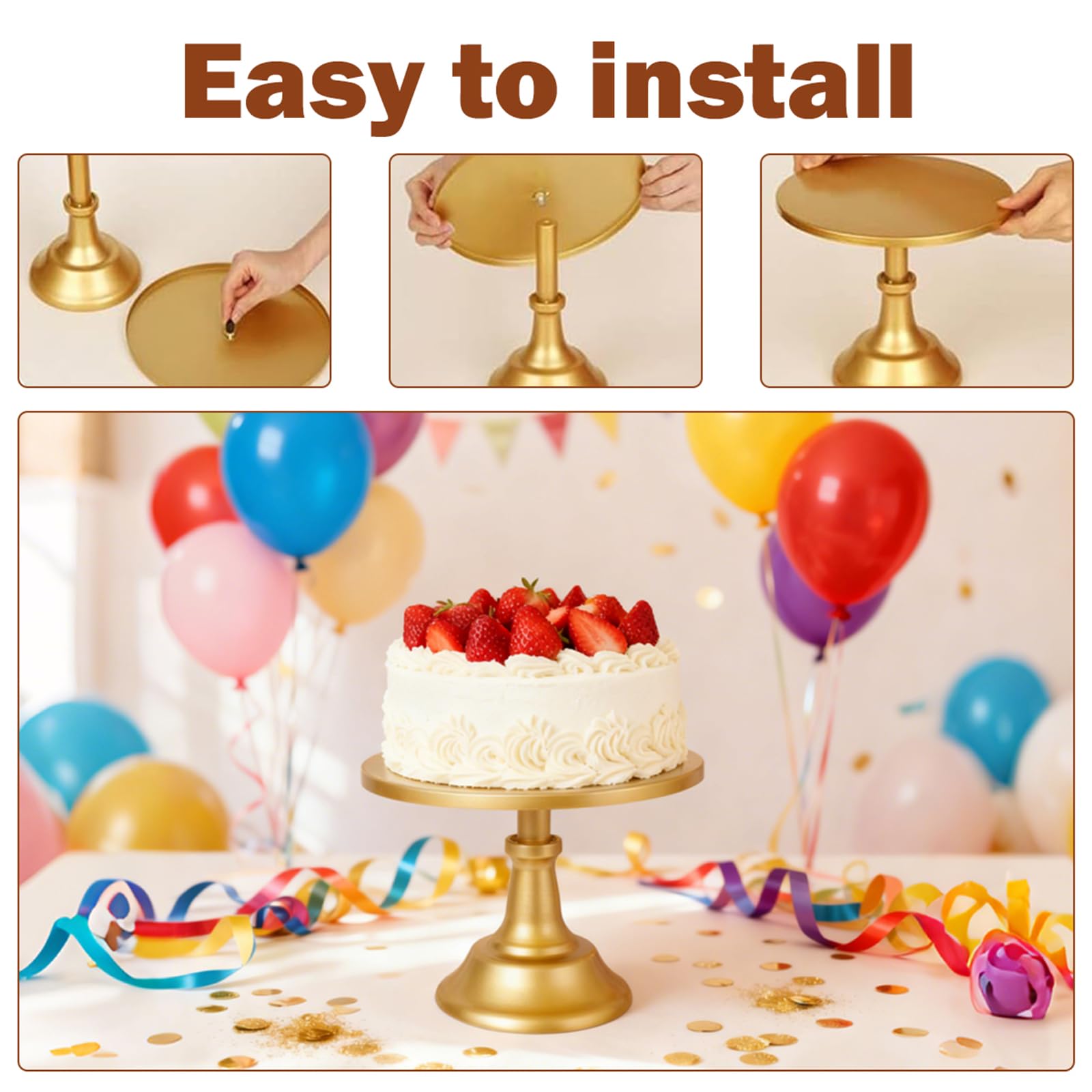Voittozege gold cake stand assembly, easy screw setup and detachment for storage.