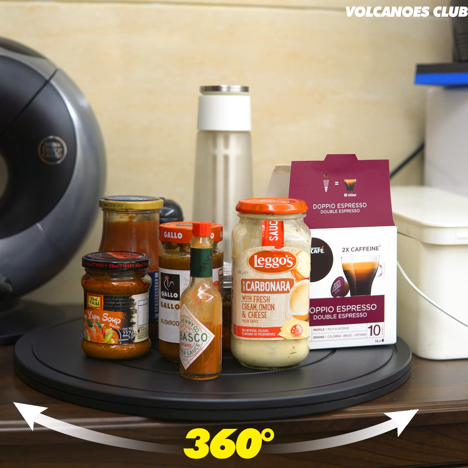 Volcanoes Club heavy-duty rotating stand supports speakers and decor with stability