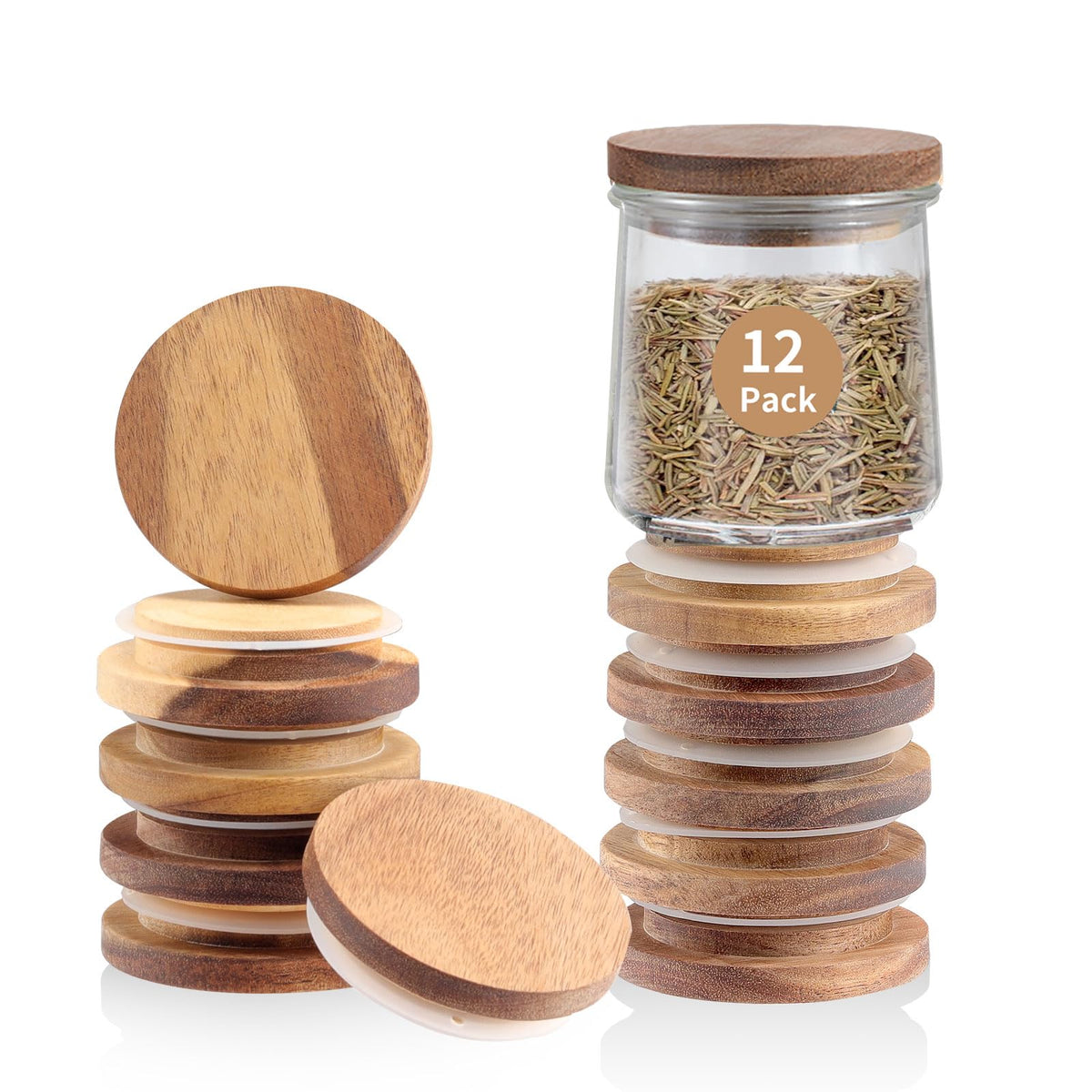 VOLCANOES CLUB Oui Yogurt Jar Lid in natural wood with airtight seal for dry storage.