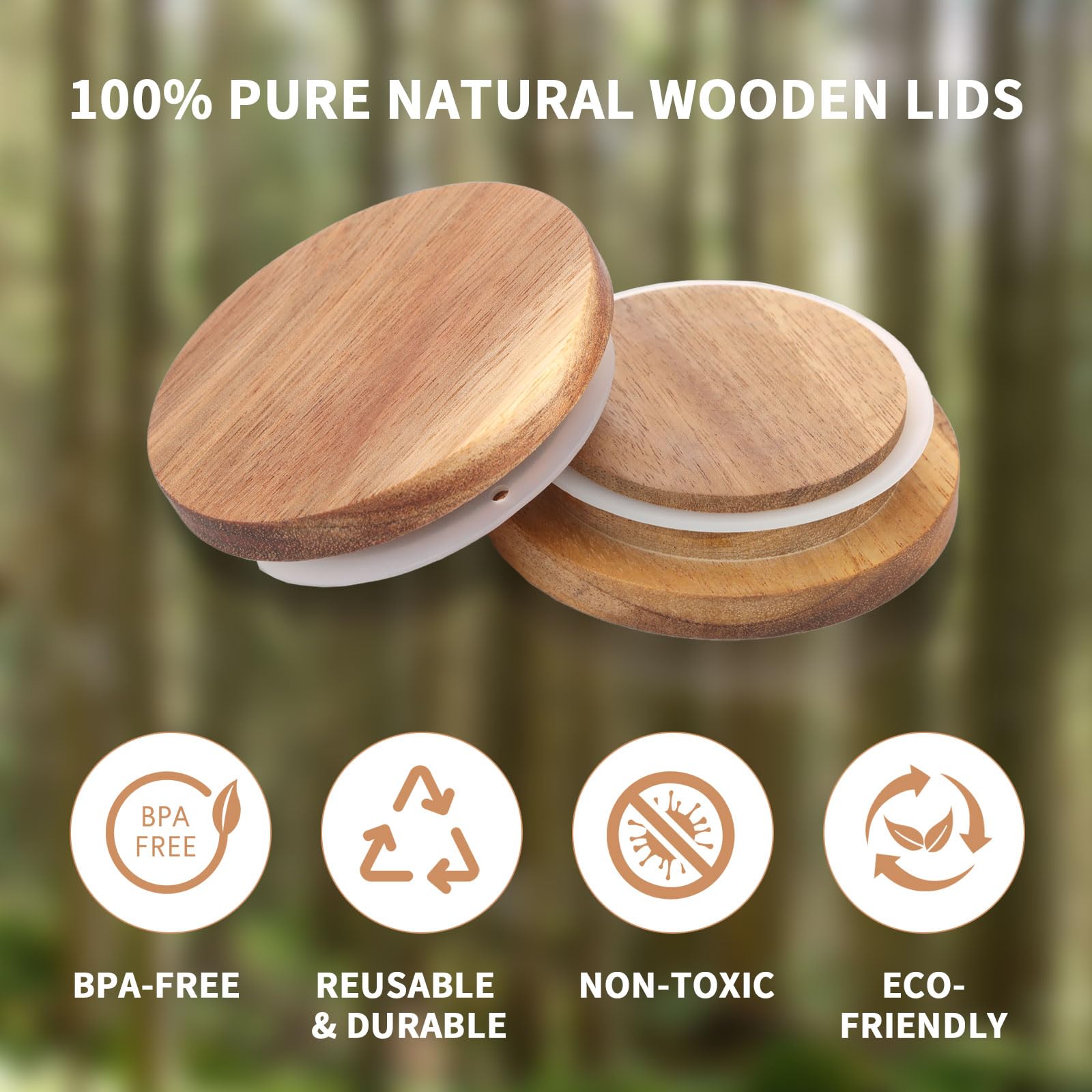 VOLCANOES CLUB wooden Oui jar lid with silicone seal for secure liquid storage.