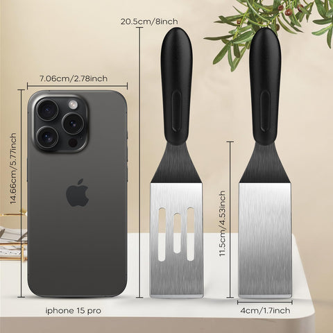 Volikos spatula flipping pancakes with even heat transfer.