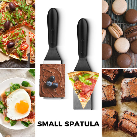 Volikos small spatula with ergonomic rubber handle for comfortable high heat cooking.