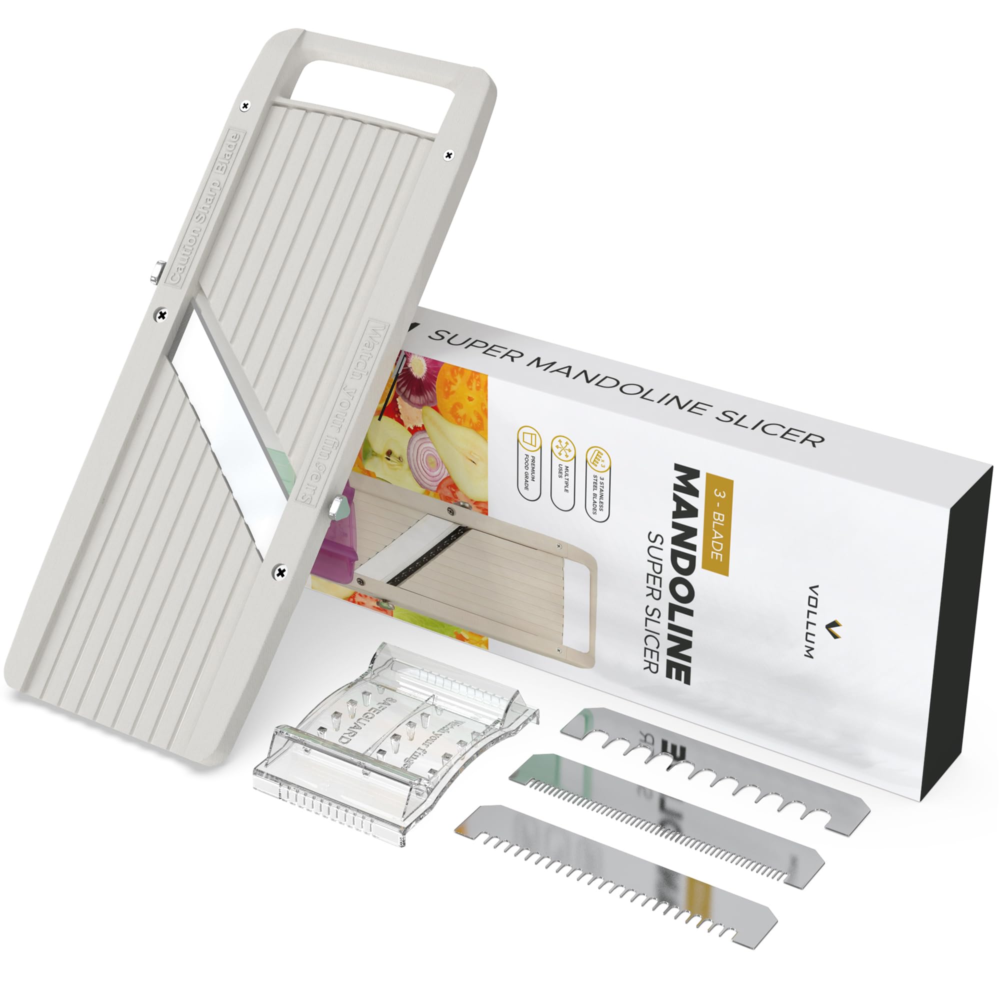 Vollum Wide Mandoline safety design protects fingers during use.