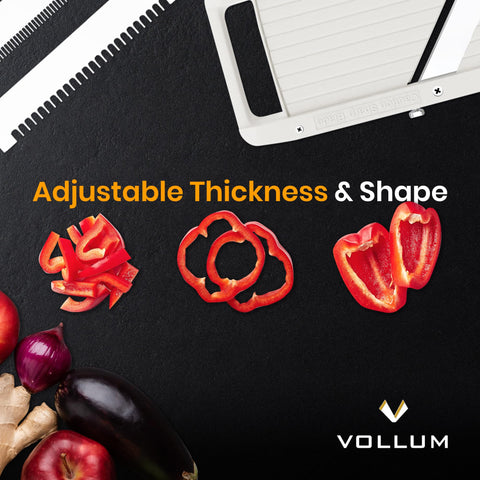 Vollum Wide Mandoline thin slice blade for delicate cuts.