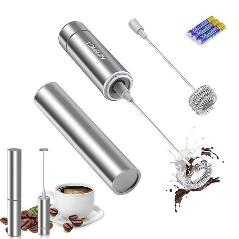 VOMELON milk frother handheld in use for quick creamy foam on hot coffee