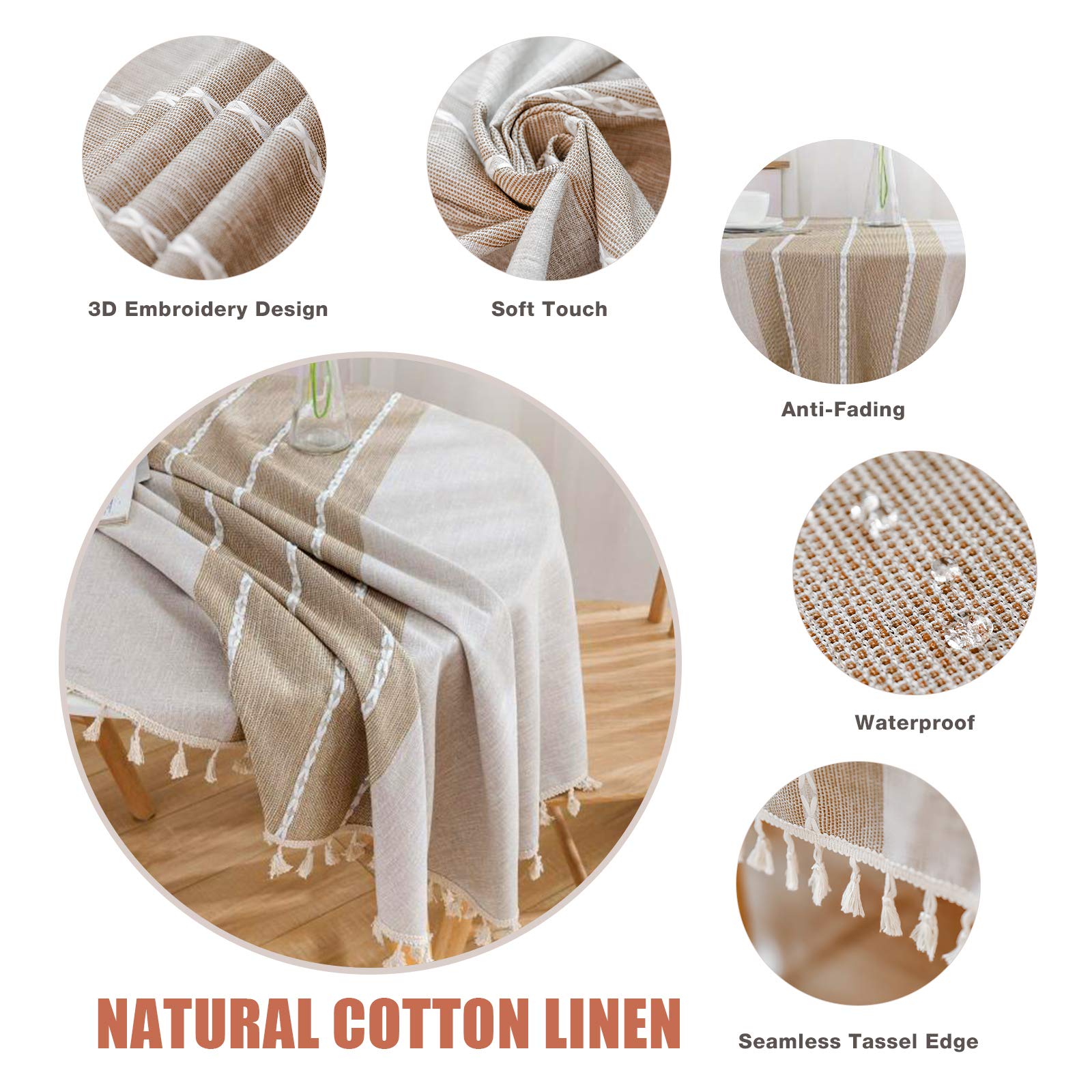 Closeup of Vonabem tassel table cloth showing durable weave and fringe