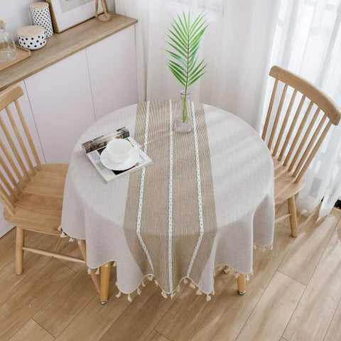 Vonabem tassel table cloth in coffee round 60in enhances indoor dining ambiance
