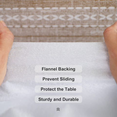 Vonabem tablecloth flannel backing closeup shows soft protection for tabletops.