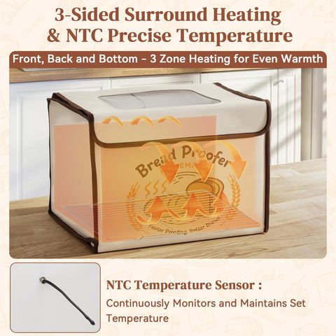 VONATES proofer with three heating zones warms dough evenly for reliable sourdough fermentation.