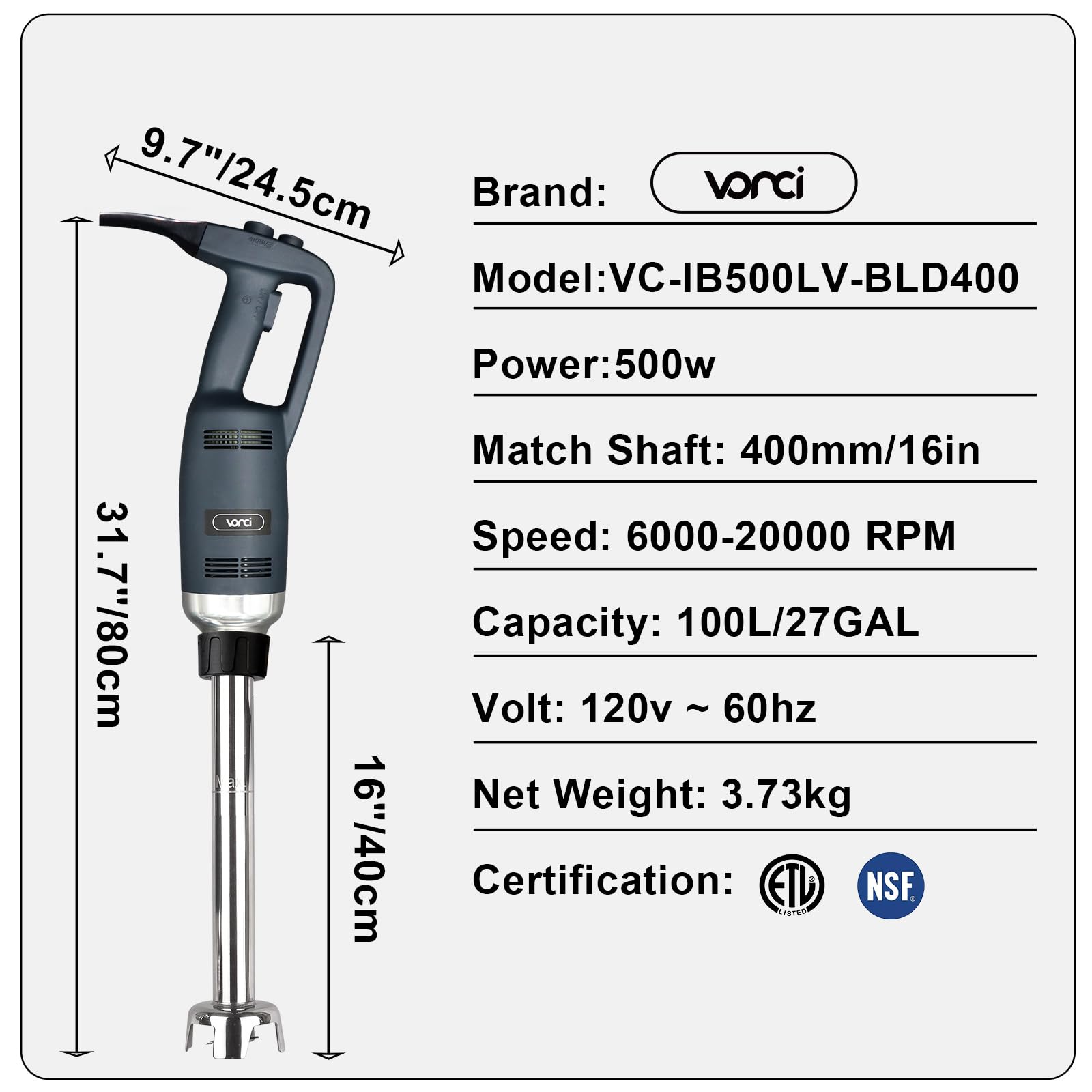 Sealed 16-inch SUS304 shaft minimizes vibration for quiet blending