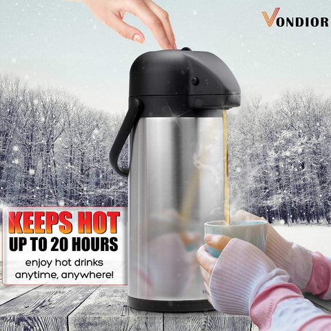 Vondior insulated stainless steel airpot preserves heat and cold for events