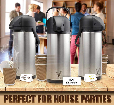 Vondior pump-action dispense top for one-press serving