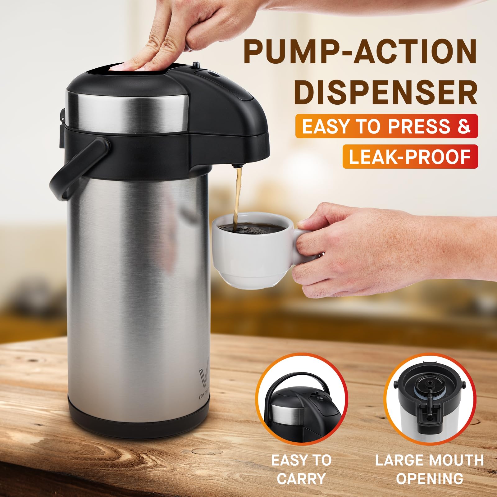 Vondior pump-top dispenses safely with one press.