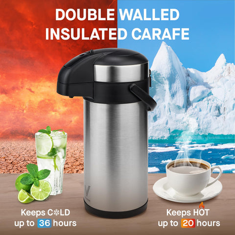Vondior thermal beverage carafe keeps drinks hot or cold longer.