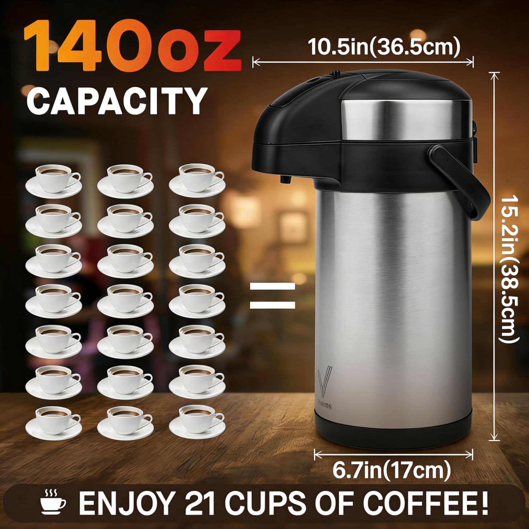Vondior vacuum-insulation-beverage-pitcher keeps beverages hot or cold longer.